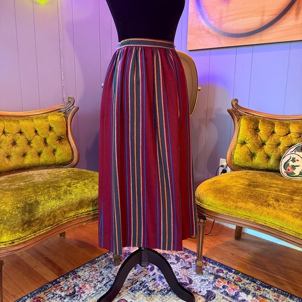 NWT Vintage 90s Wool Striped Button Down Midi Skirt Size small - Picture 1 of 11